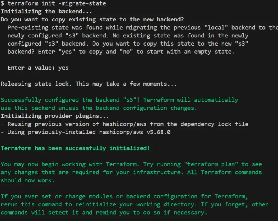 terraform init migrate-state