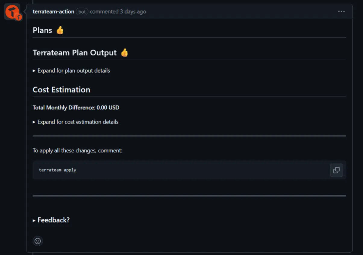 Terrateam plan output