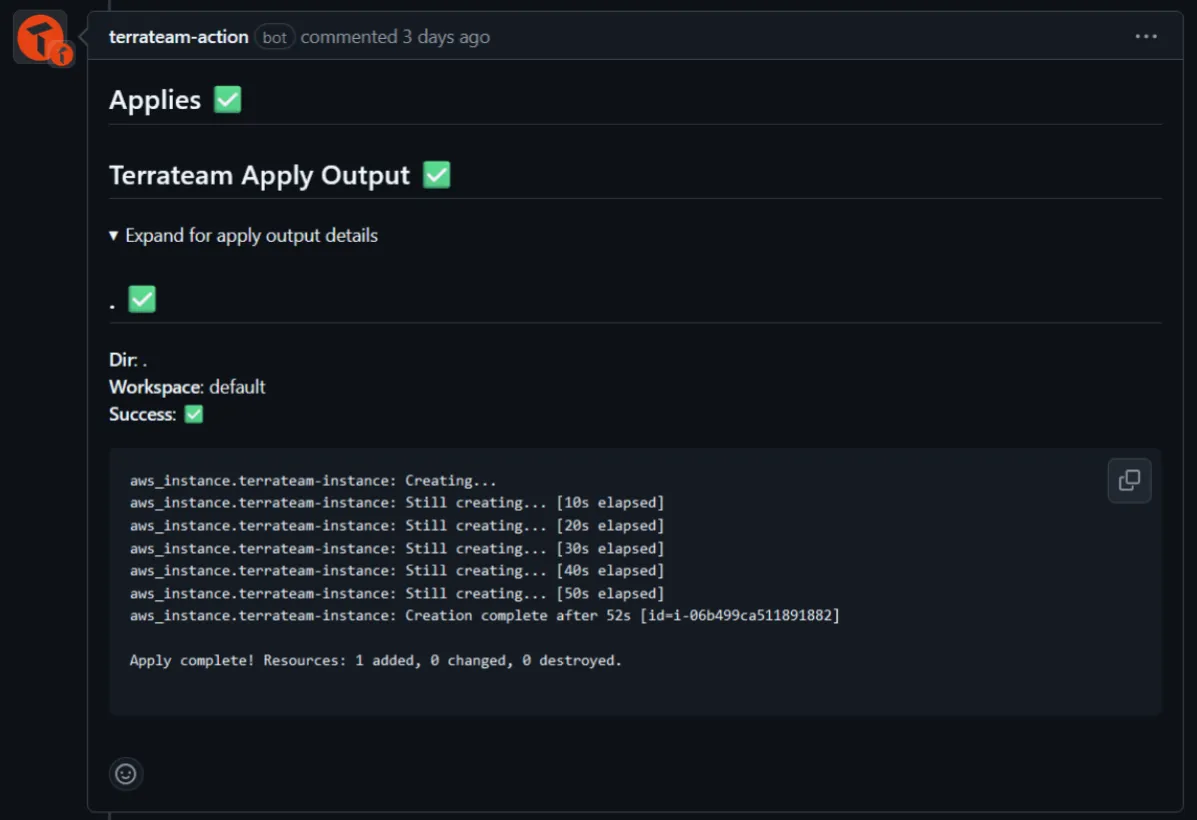 Terrateam apply output