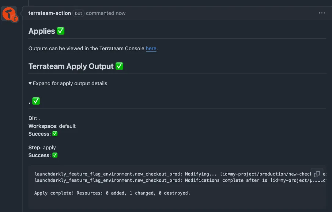 Terrateam Apply Output 2
