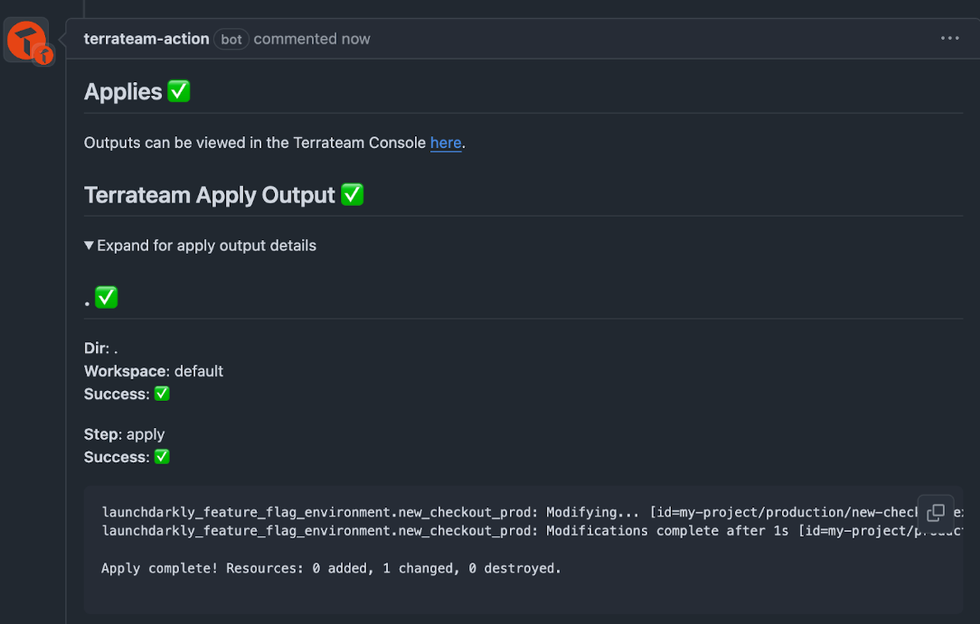 Terrateam Apply Output 2