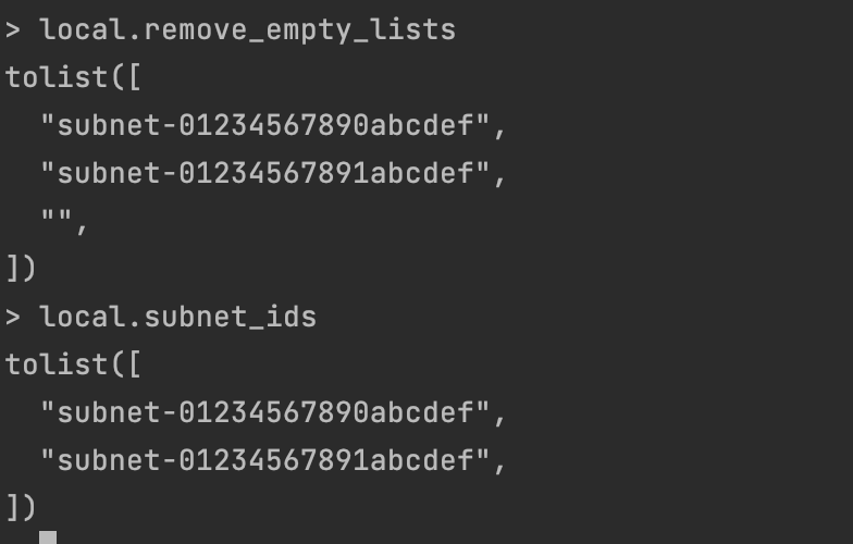 Terraform transformed lists