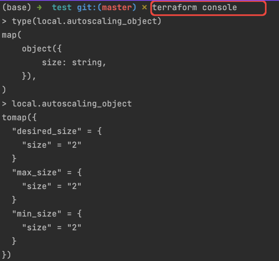Terraform consle map