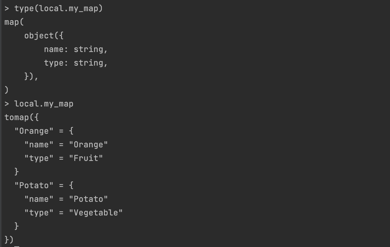 Terraform console map