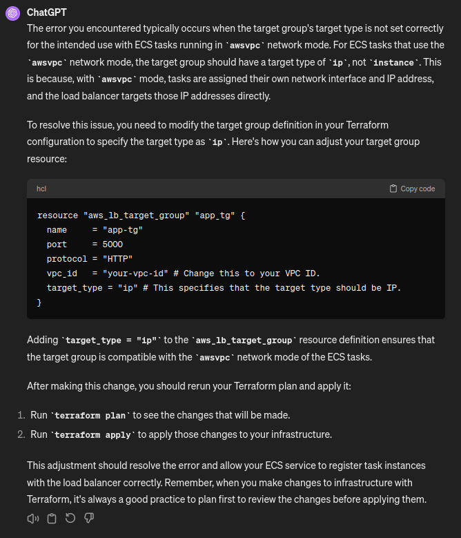 ChatGPT fix tgt output