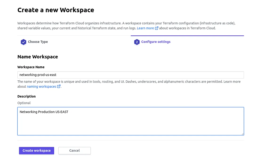 Workspace configure settings